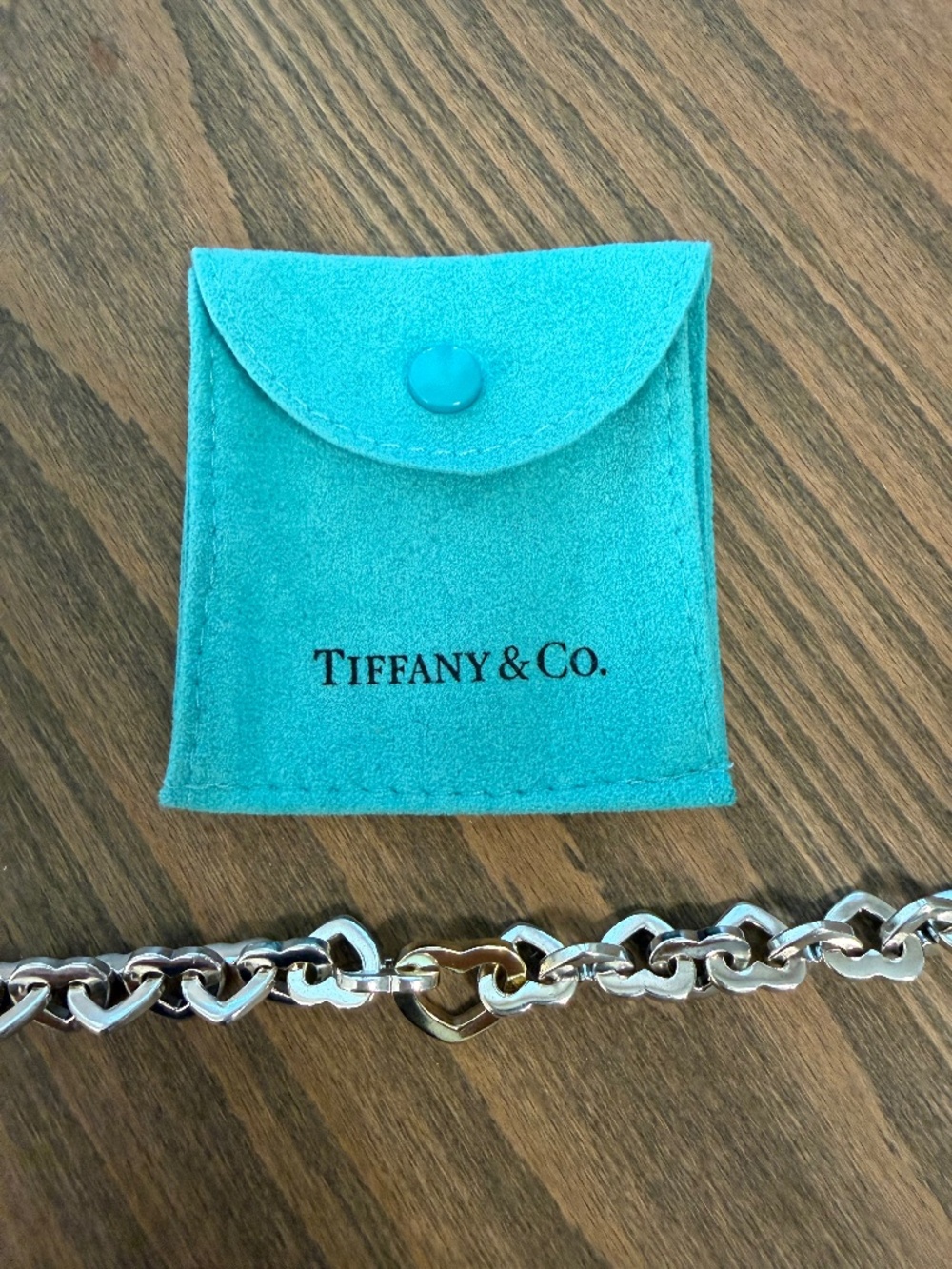 Tiffany & Co. Sterling Silver & 18k Gold Love Heart Link 7.5" Bracelet